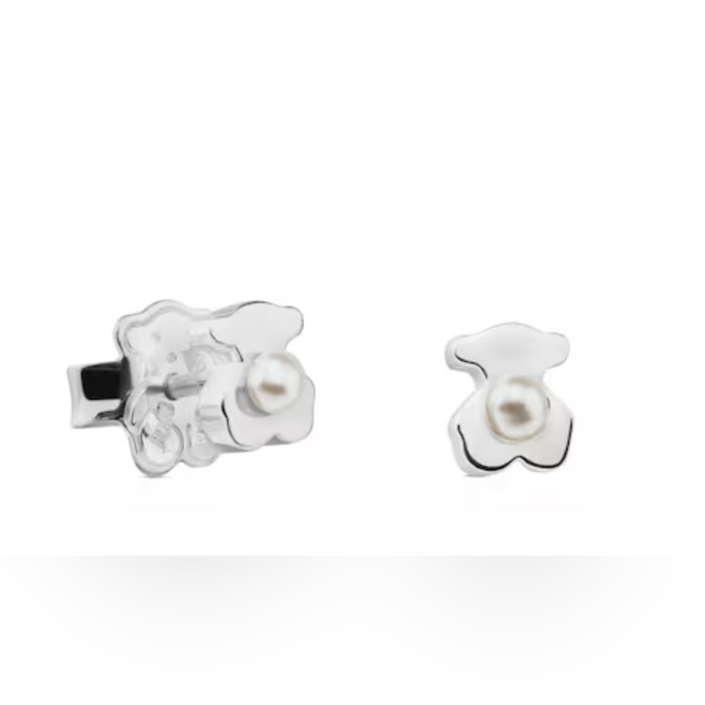 SILVER TOUS SUPER POWER EARRINGS WITH PEARLS BEAR MOTIF